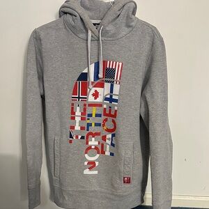 The North Face Gray Hoodie with Flag Design